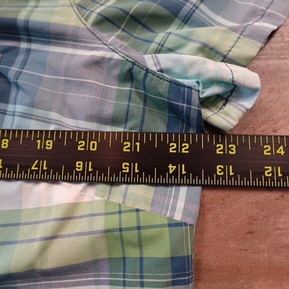 Eddie Bauer Adventure Nylon Plaid Shirt Women’s XL Blue Green Short Sleeve - Picture 4 of 8